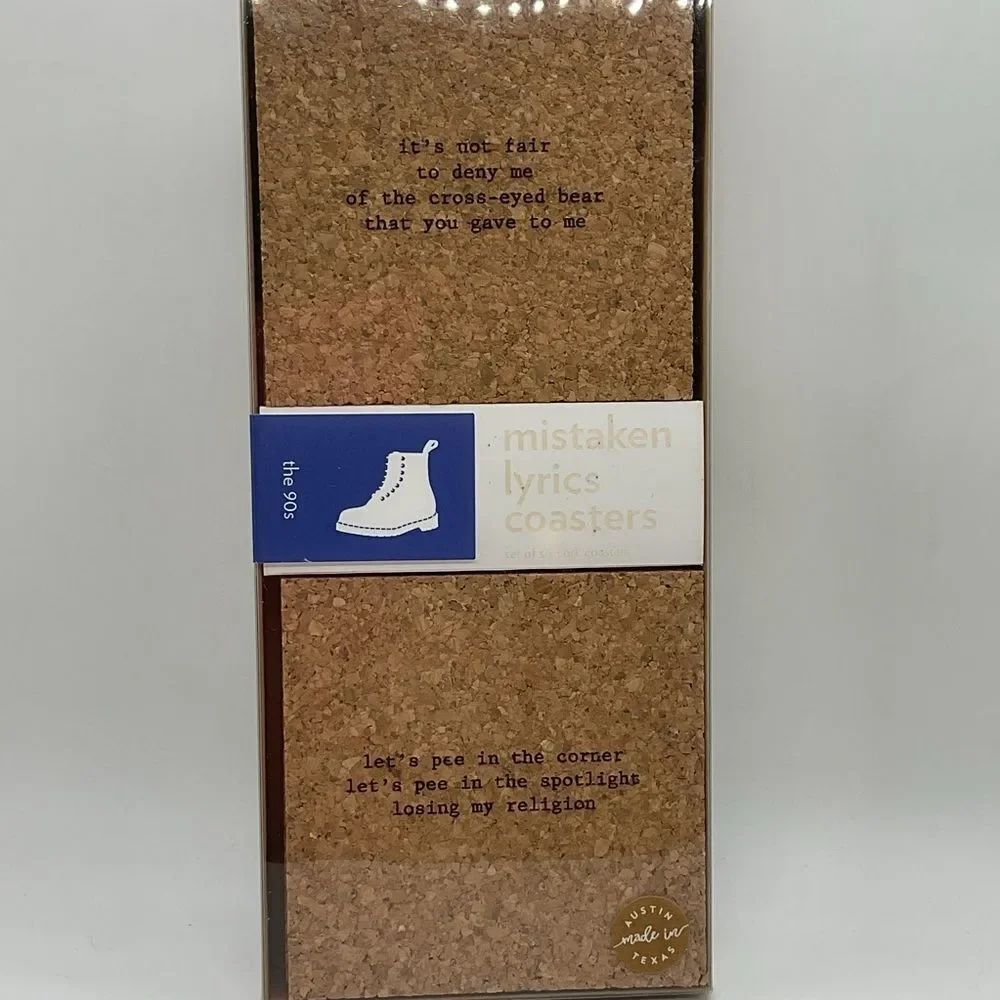 Mistaken Lyrics Cork Coaster Set - Cork Brown